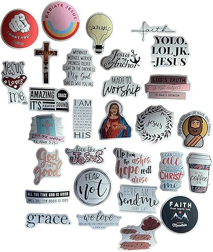 Miniatura 6 de 100 calcomanías de vinilo impermeables con texto en inglés "God Jesus CRISTIANOS", para diario para niños, versículos bíblicos/versículos citas.