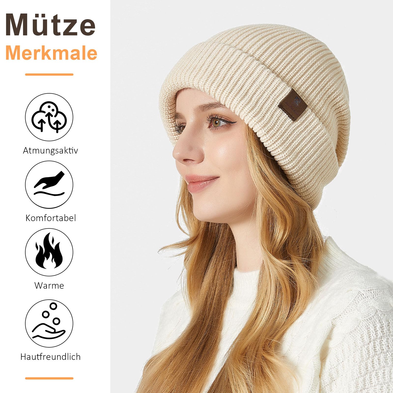 Czapka Beanie dla Mężczyzn i Kobiet, Uniseks Czapki Dzianiny na Jesień Zimę Dzianina Czapka Zimowa Damska Miękka i Ciepła Czapka Knitted Hats,Biały