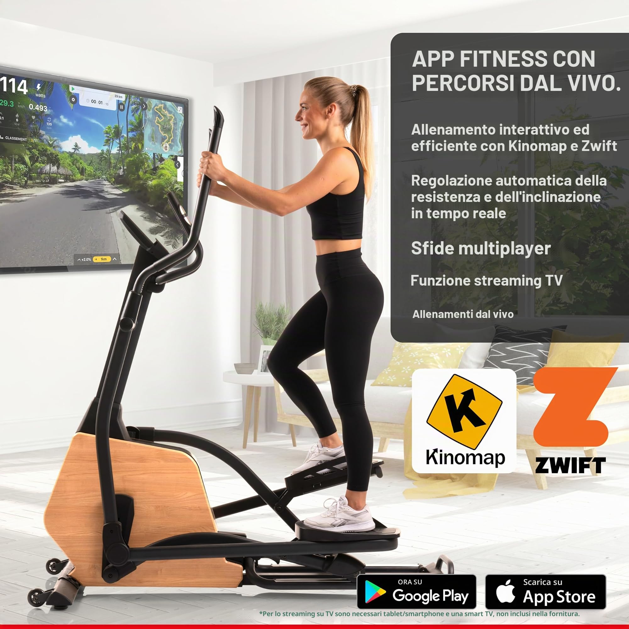 HAMMER Allenatore ellittico CrossPace 5.0 NorsK, pendenza 3x, 24 programmi, 20 kg di volano, Kinomap & Zwift
