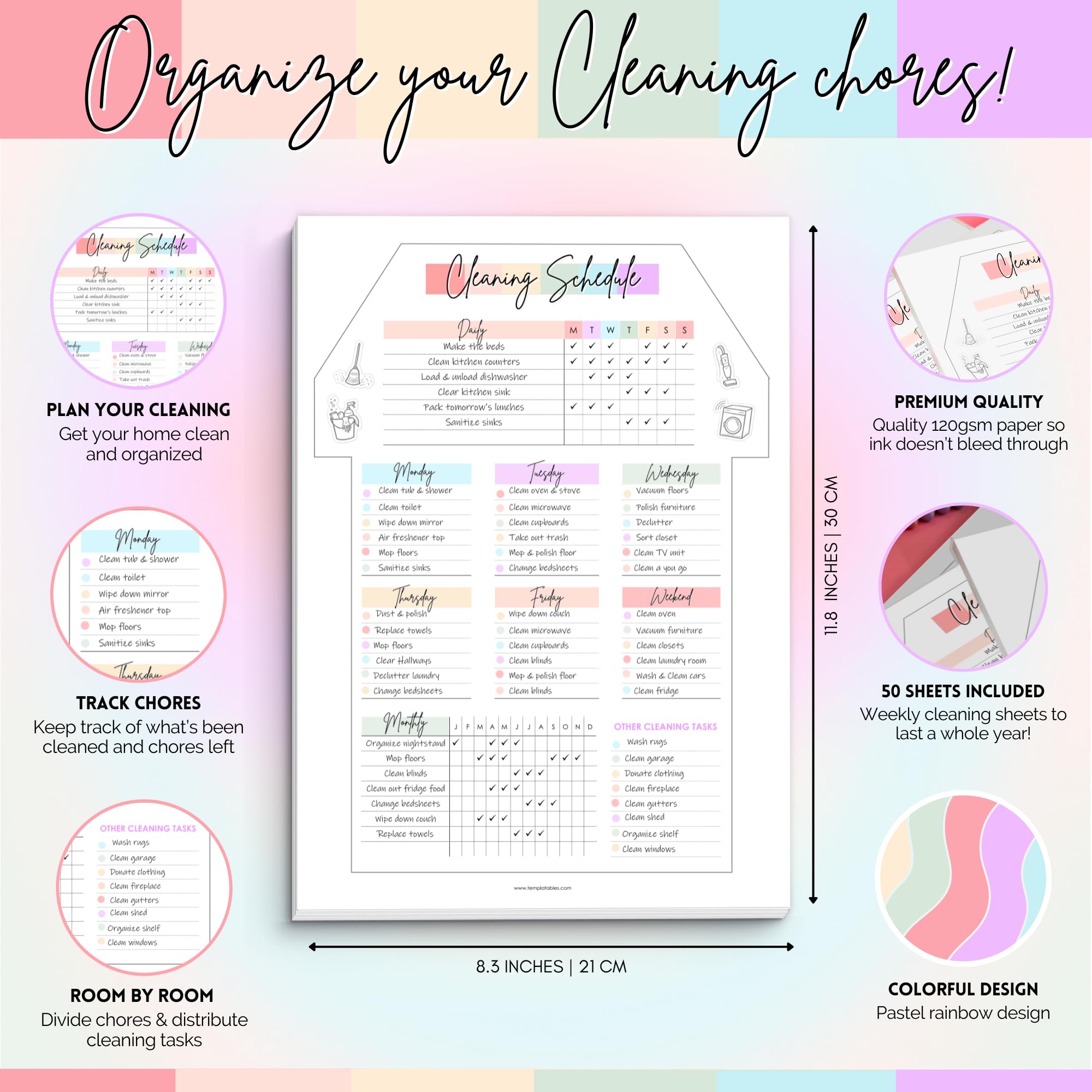 Weekly Cleaning Planner Notepad - Daily, Weekly & Monthly Cleaning Schedule and Checklist Desk Pad, Household Chores Tracker - Image 3