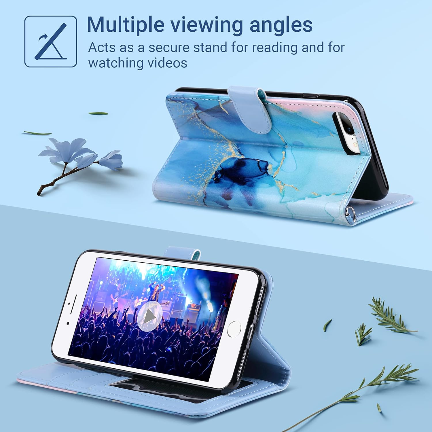 ULAK Wallet Case for iPhone 7 Plus/8 Plus, Premium PU Leather Flip Cover with Card Holder for Women, Kickstand Feature Protective Purse Case for iPhone 7 Plus/8 Plus 5.5 Inch, Marble - Image 3