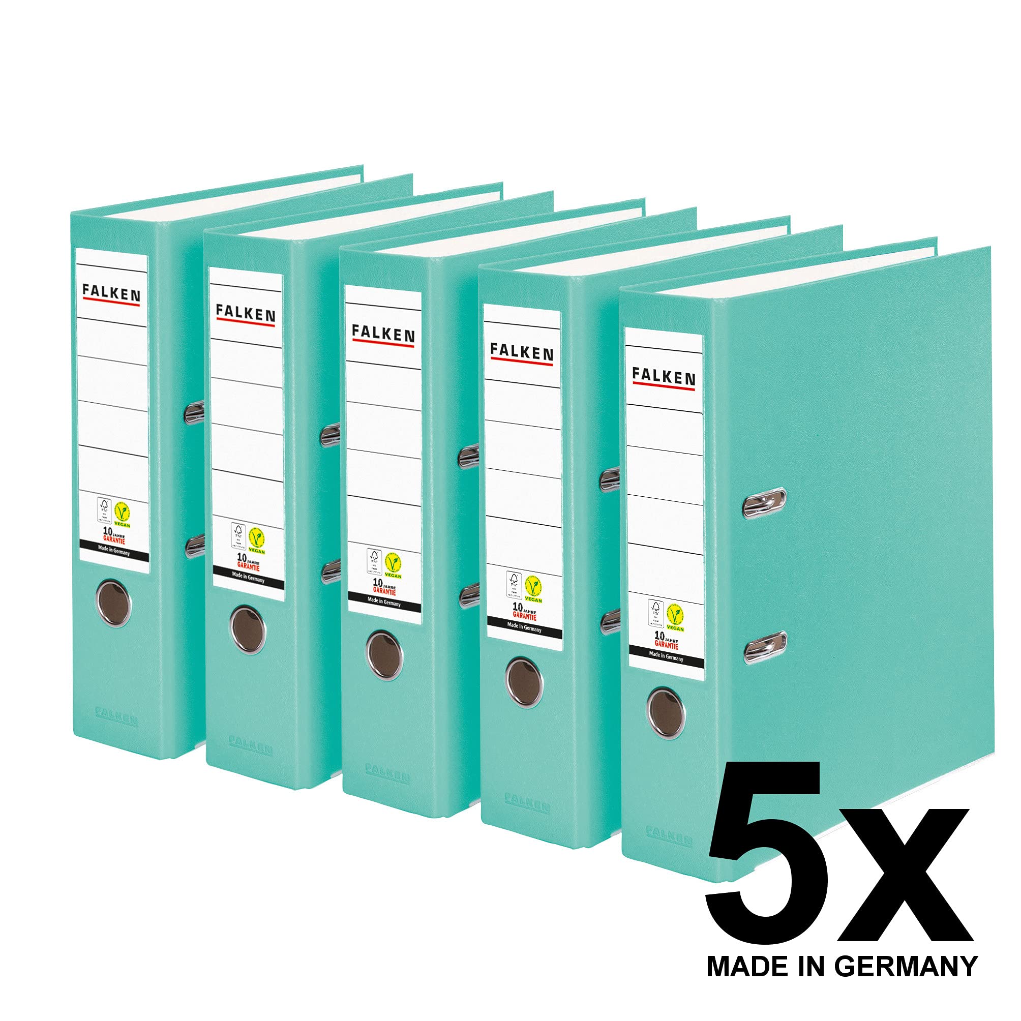 Falken lot de 5 classeurs en plastique PP-Color Végan. Fabriqué en Allemagne. 8 cm, DIN A4, turquoise pastel