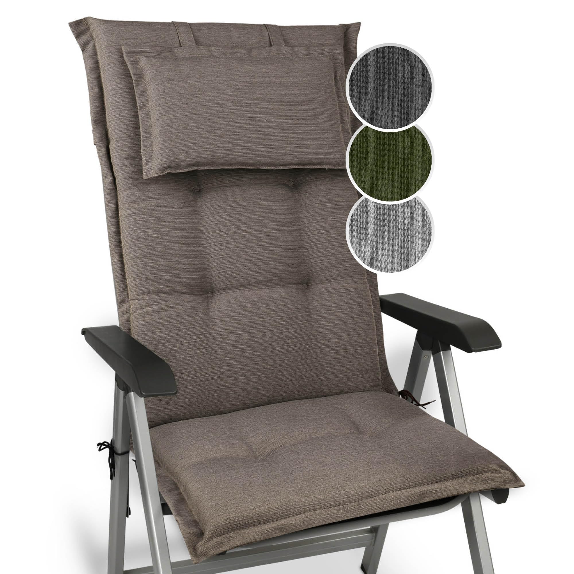Beautissu Set of 3 Premium High Back Garden Outdoor Chair Cushion 120x50 cm - 7 cm Thick Taupe Seat Cushions for Garden Chairs Rattan - Durable Fabric 200g/m² & UV-lightfastness - HighLux HL