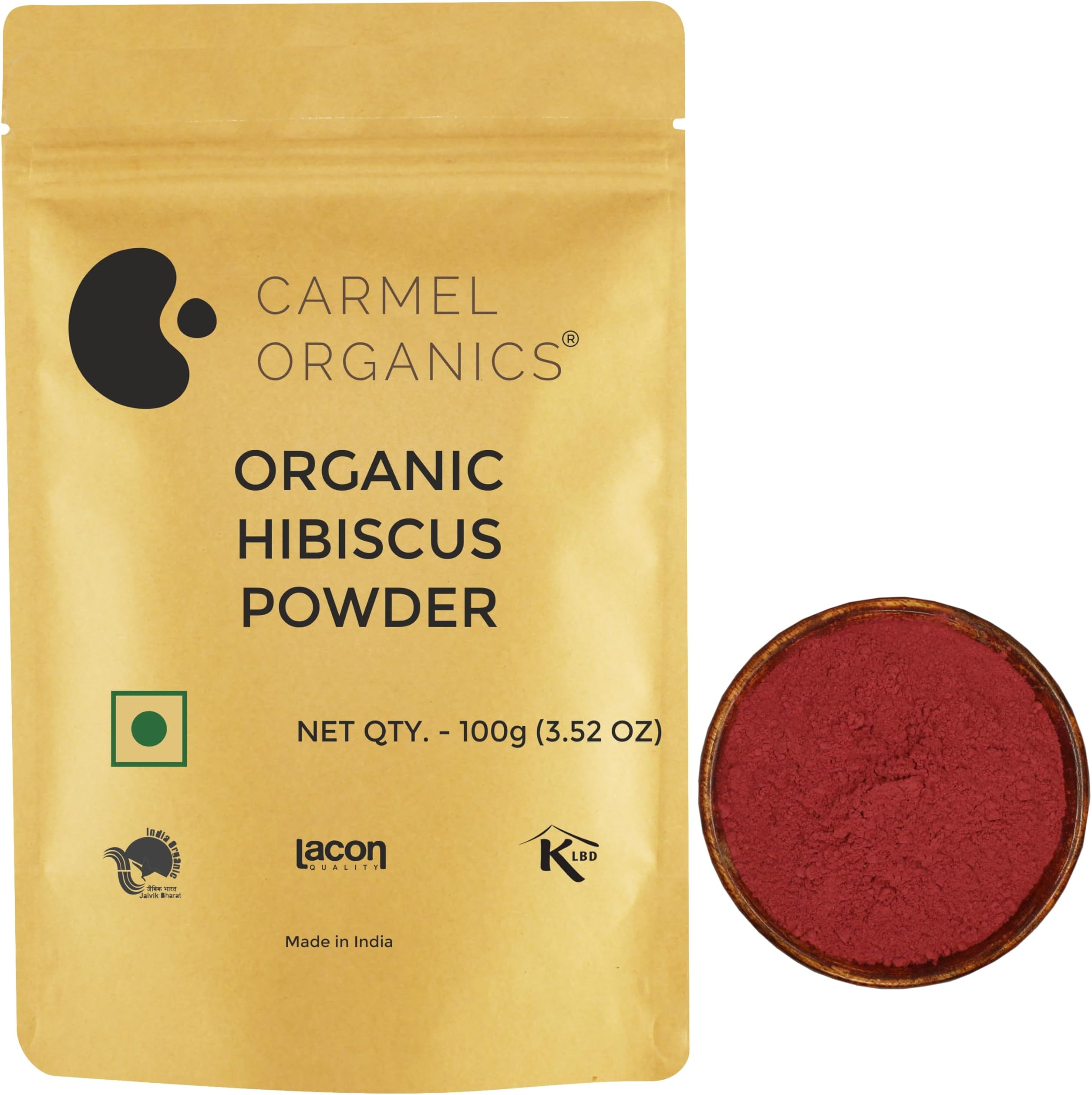 CARMEL ORGANICS Hibiscus Petals Powder (100 Grams) | Hibiscus Sabdariffa | Jaivik Bharat Certified | Sembaruthi Podi | No Added Preservatives & Additives