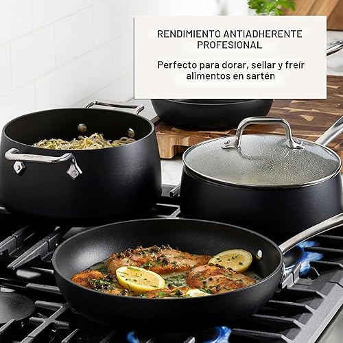 Vista 5 de All-Clad HA1 Juego de Ollas y Sartenes Antiadherentes de Anodizado Duro, Juegos de Utensilios de Cocina Antiadherentes, Apto para Horno y Asador