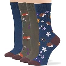 7BigStars Women Crew Socks - Fun Cotton Socks for Women, Colorful and Cute Designs, 4 Pairs Breathable Casual Dress Socks