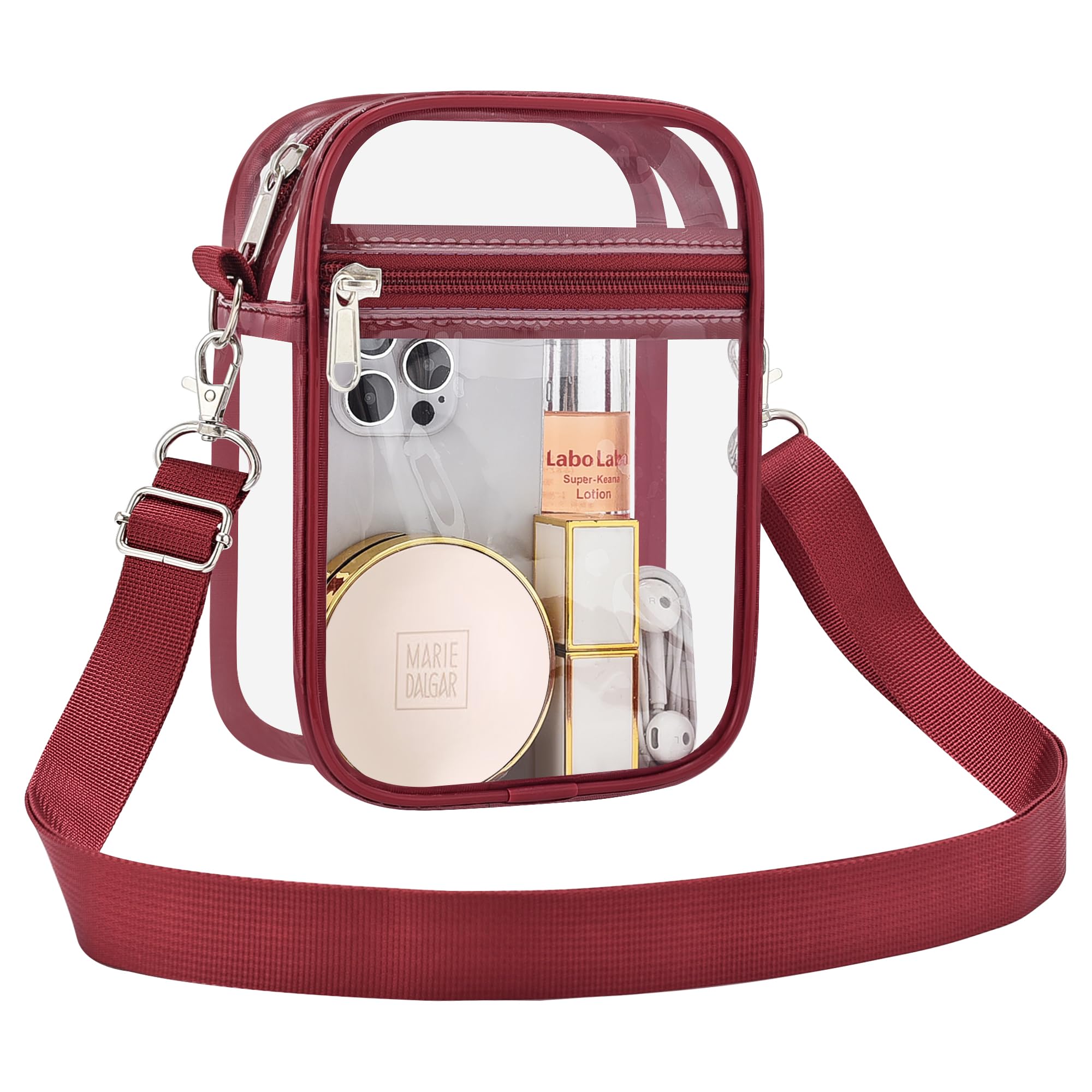 Oraben Small Clear Bag Stadium Approved Clear Purses Sports Stadium Events PVC Messenger Bag for Women Girls, Rose Red, Mini