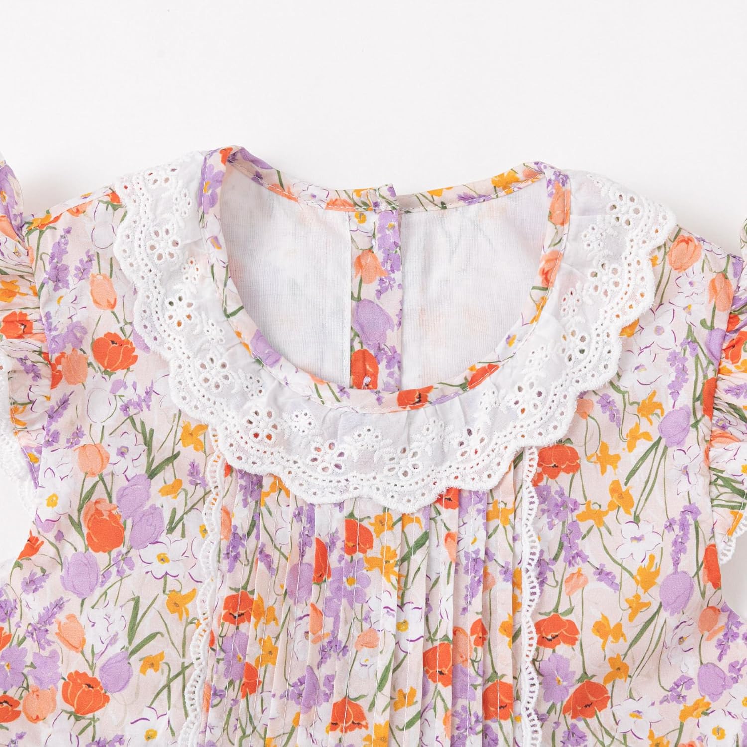 Curipeer Little Baby Girls Orange Floral Sleeveless Summer Dress Toddler Cotton Ruffled Playwear Lace Floral Dress Beach Sundress 7T - Image 3