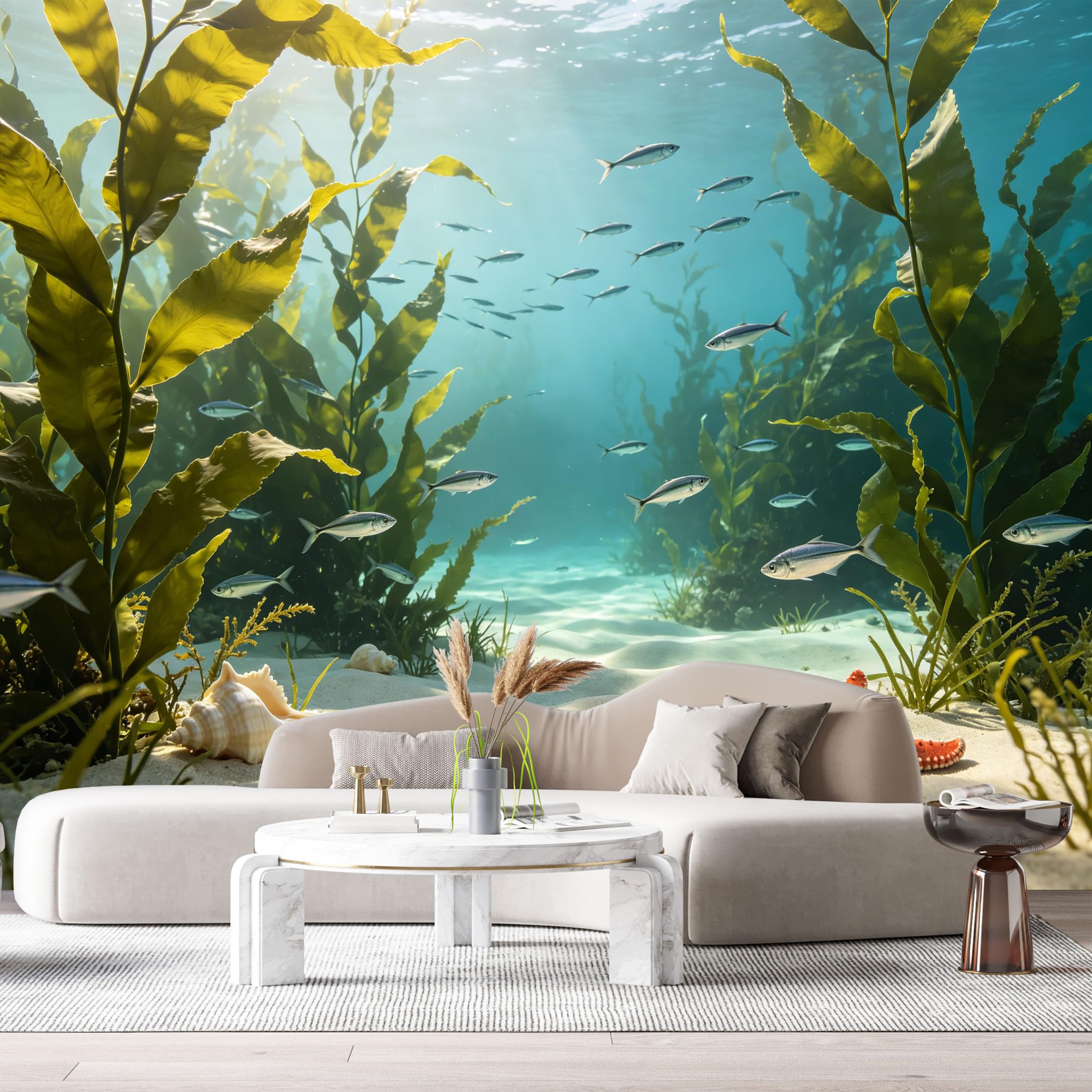 Custom Size Wall Murals Underwater Marine Ocean Tropical Seaweed Starfish Shells SelfAdhesiveWall Fabric Removable Wallpaper Wall Decor for Living Room Bedroom Bathroom