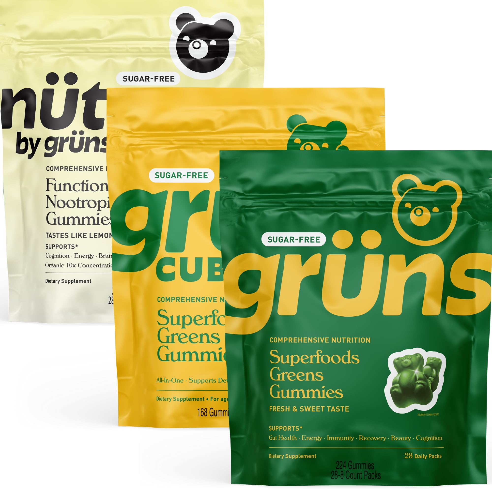 Gruns Complete Nutrition Sugar Free Variety Bundle for Less 28 Count Bags of Sugar Free Adult Super Green
