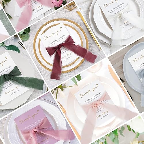 Miniatura 10 de HUIHUANG Tarjetas de agradecimiento de boda con cinta de gasa rosa, para recuerdos de boda, recepciones, fiestas, eventos y celebraciones, paquete