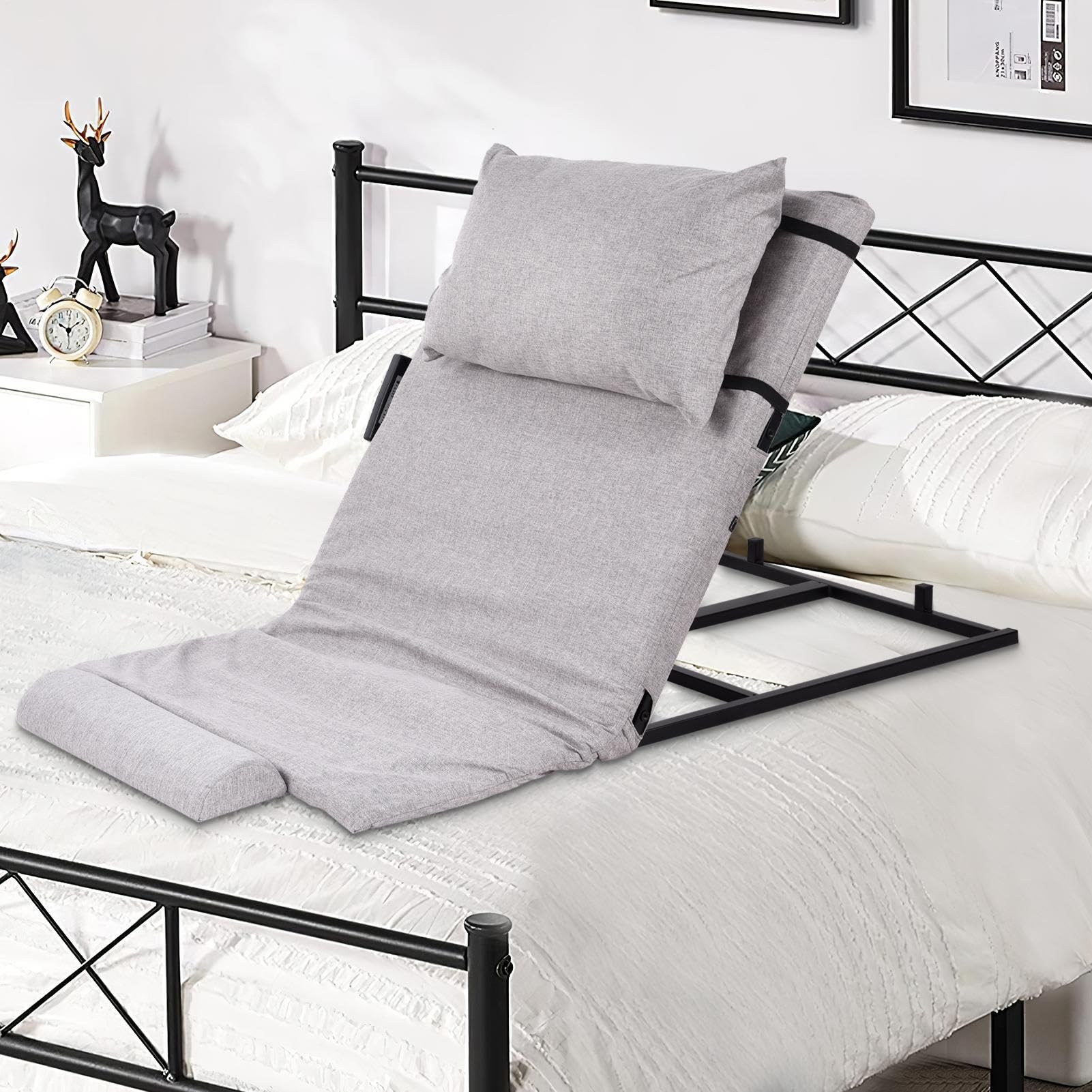 Electric Power Lifting Adjustable Bed Back Rest – 2-80° Remote Control Lift with Removeable Foot Pad & Pillow for Seniors/Patients,661Lb Capacity,Quiet (<50dB),Grey