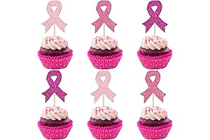 24PCS Ribbon Breast Cancer Awareness Cupcake Ribbon