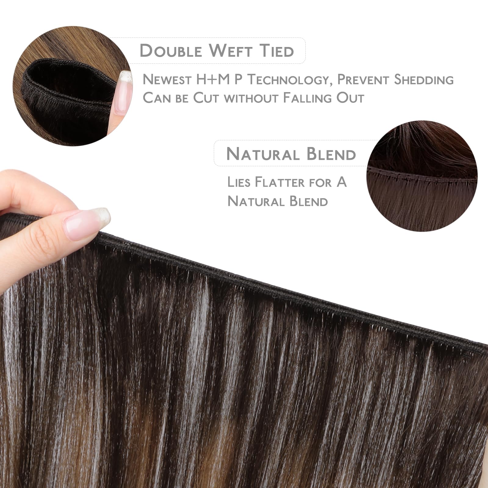 WENNALIFE Tressen Extensions Echthaar, 45cm 90g Dunkel Braun Tressen Echthaar zum Einnähen Echthaar Extensions Tressen Remy Haar Weft Echthaar Tressen Haarverlängerung Echthaar Sew In Hair Extensions | Haarverlängerung, 45,7 cm, 90 g, Balayage, Dunkelbrau