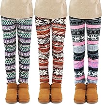 TODDOR 3 Pack Girls Printed Fleece Lined Leggings Thick Thermal Tights Warm Ankle Length Pants Winter Clothes for Kids