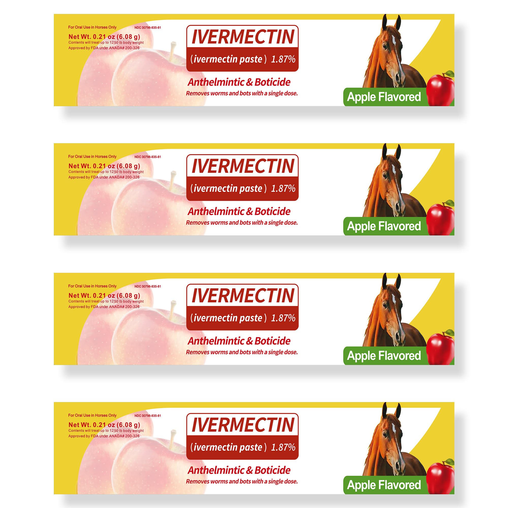 Pferdepaste 1,87% - 4 Pack (je 6,08 g) Apfelgeschmack Oral für Pferde
