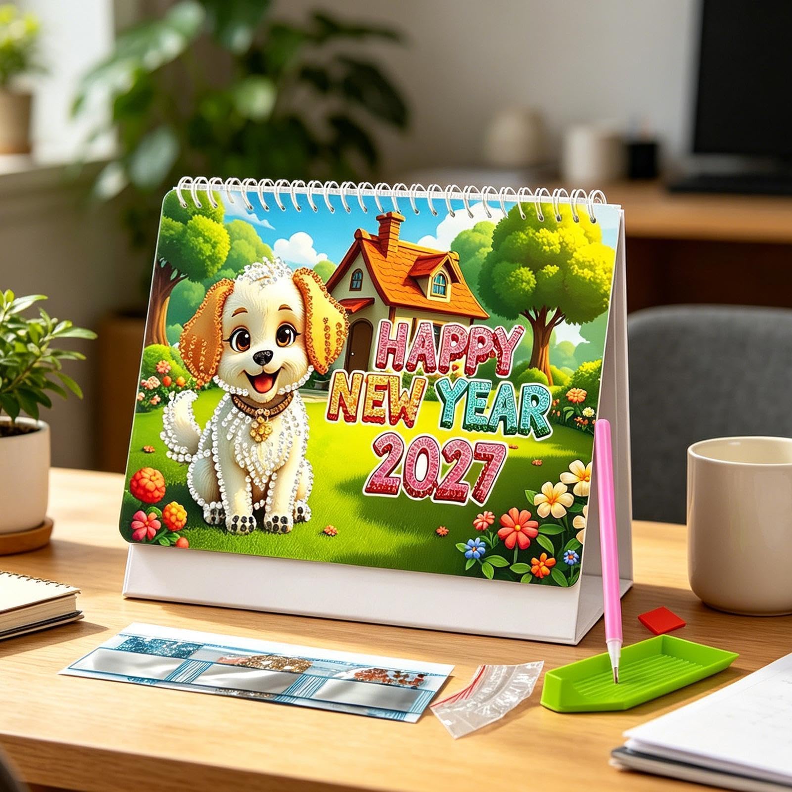 2027 Schreibtischkalender DIY Tier-Strassstein-Malerei