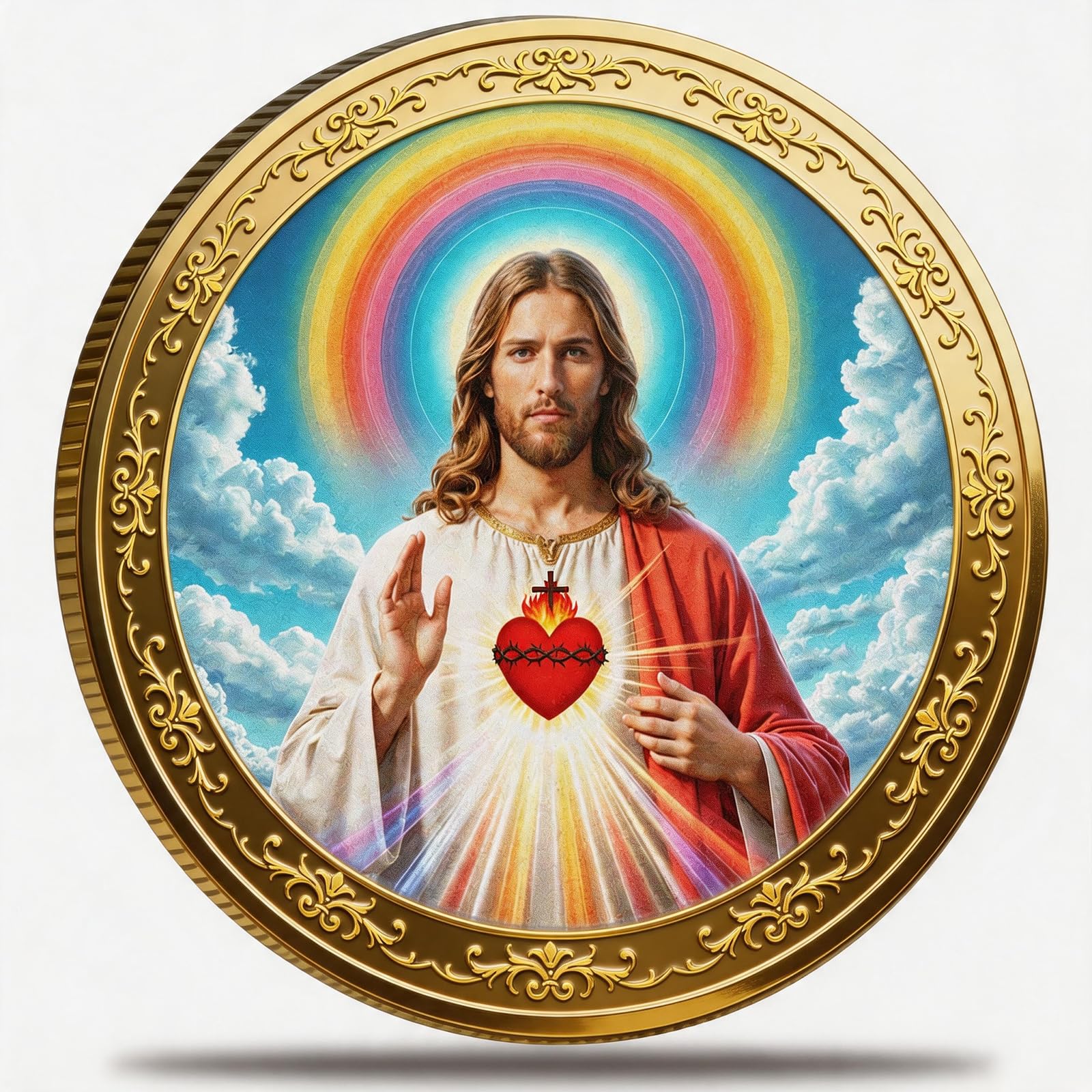 Sacred Heart of Jesus Christian Challenge Coin – Inspirational Pocket Token for Faith & Protection, Zinc Alloy Commemorative Coin, Catholic Gift for