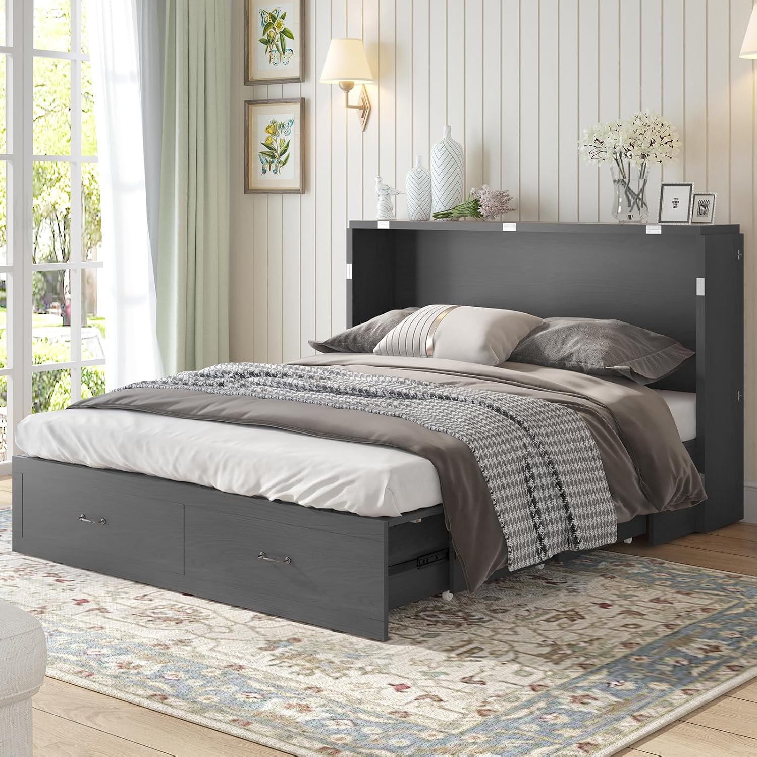 BALUS Queen Murphy Bed, Murphy Bed with USB