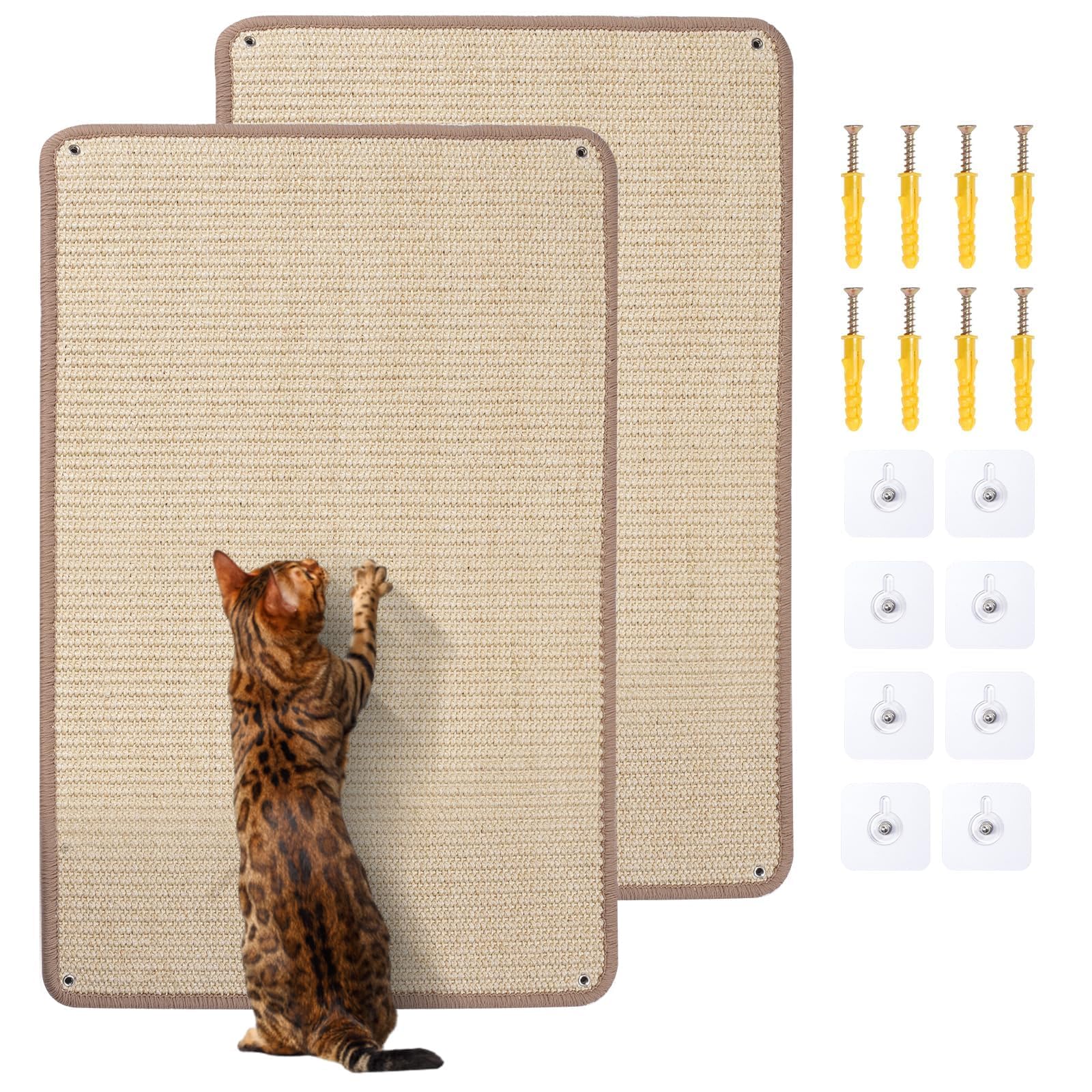 SINBLUE 2PCS Natural Sisal Wall Mounted Cat Tall Scratching Mat 60x40CM