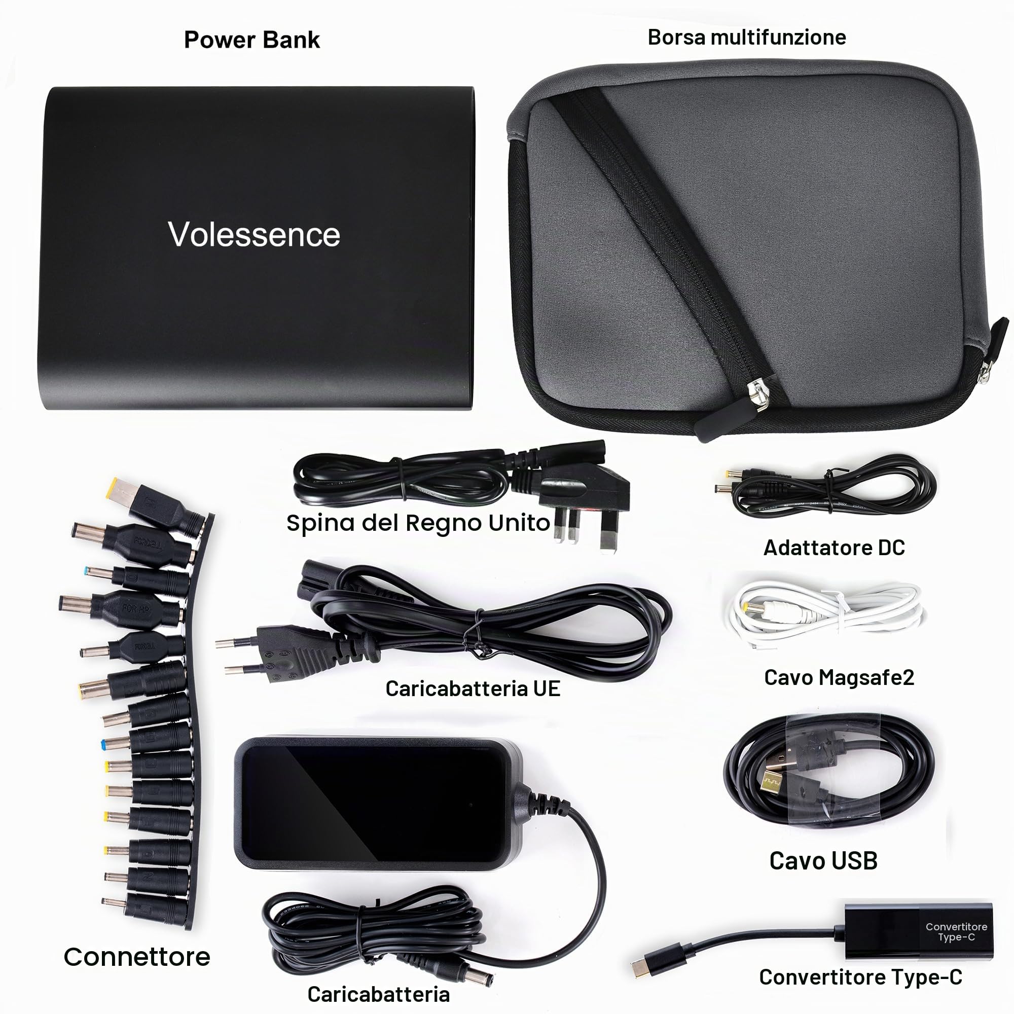 50000mAh Power Bank Batteria Esterna in Alluminio con LED Display - 2X USB (Quick Charge 3.0) - 1x USB Type-C - 1x DC - Alimentatore Portatile per PC/Smartphone/Tablet
