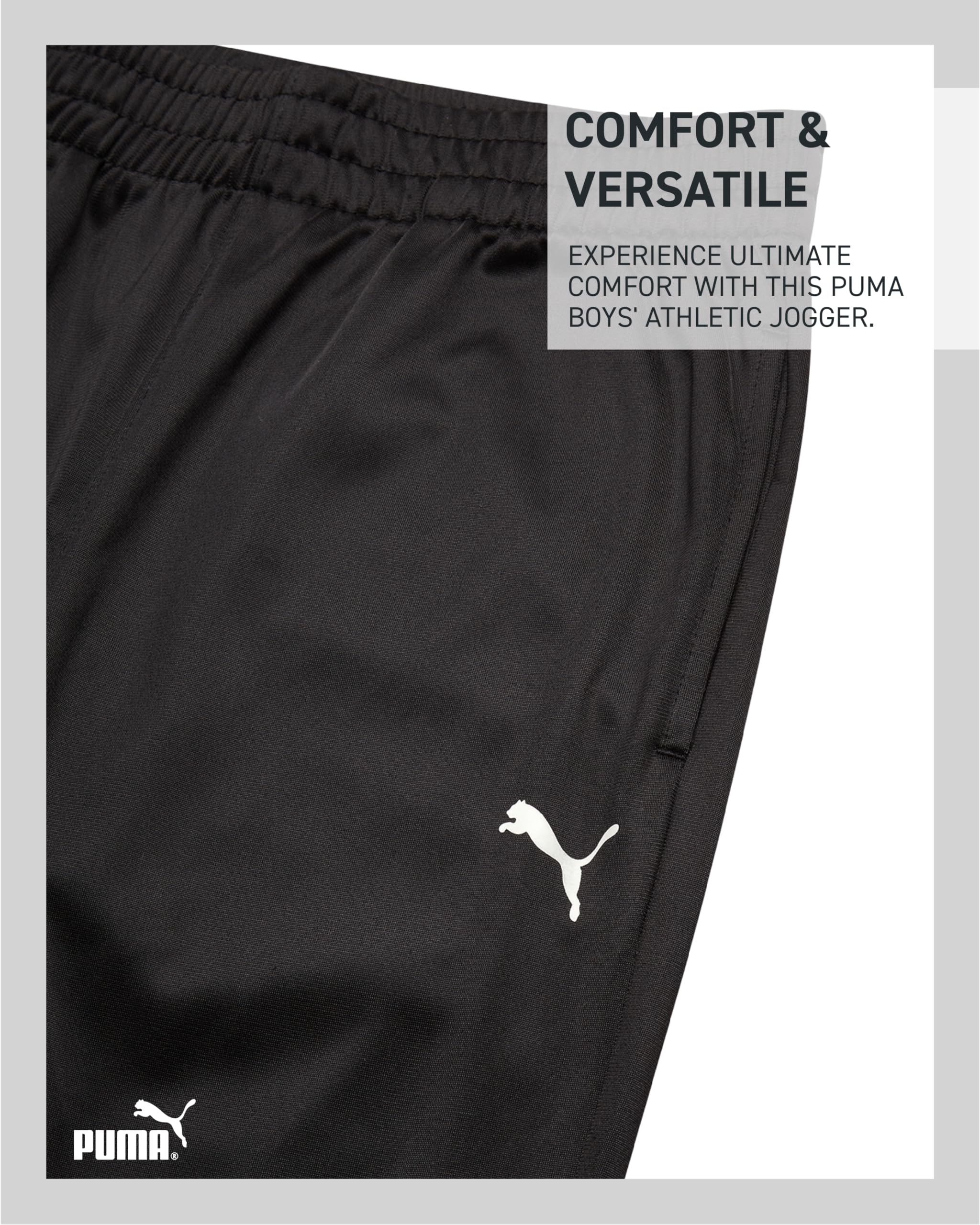 PUMA Active Boys Pants - Pantaloni sportivi in tricot, con tasche e elastico in vita (taglie: 8-20)