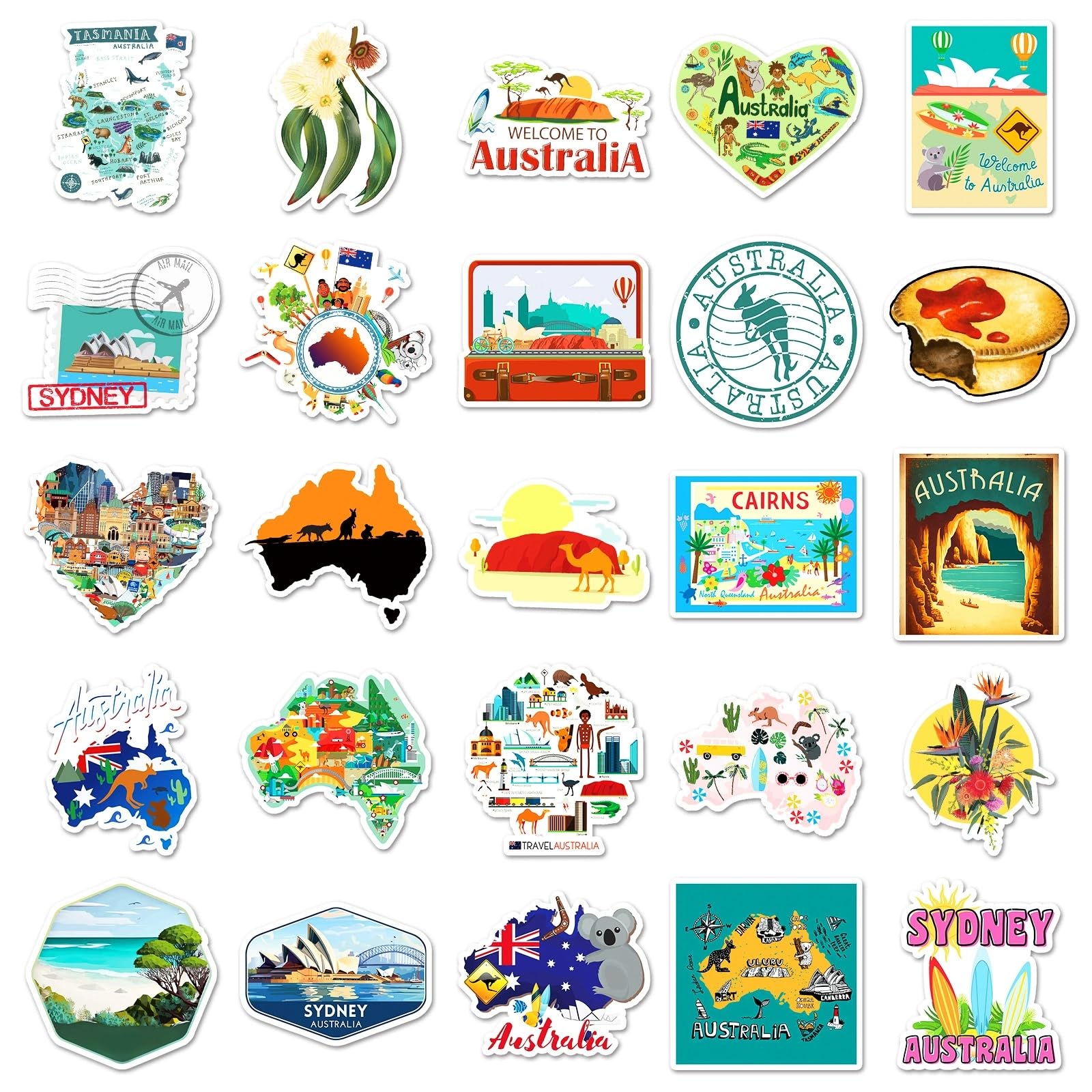 50 Pcs Australia Stickers for Water Bottle Waterproof Sticker for Laptop Skateboard Phone Car Decals for Teens Adults for Party Favors Supplies Decor (Australia Stickers) - Image 2