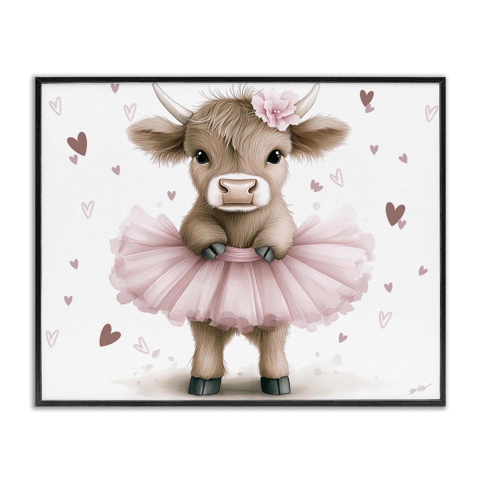 Stupell Industries Midnight Black (Textured) 'Baby Calf With Tutu'| Framed Giclee Art