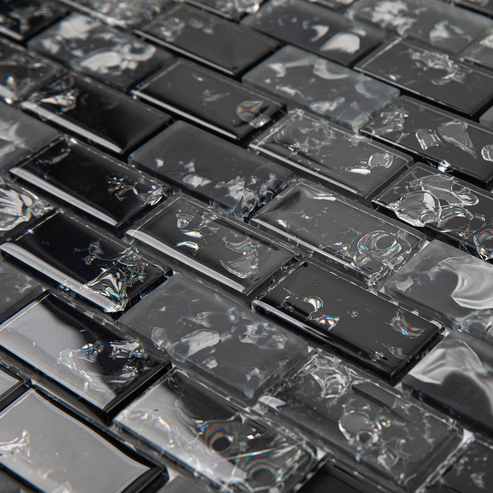 Lovdeco Black Glass Mosaic Tile, Black Glass Backsplash for Kitchen Bathroom Shower Wall, 5 SQ.FT., 5 Sheets