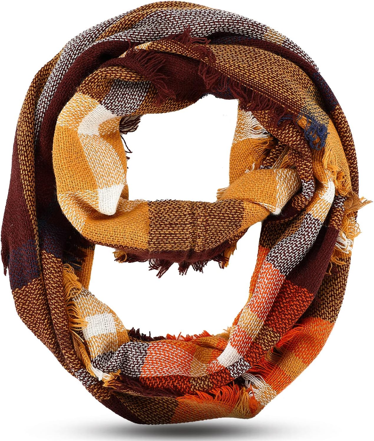 Frienda Winter Plaid Scarf Fall Warm Tartan Scarf Checkered Pattern Circle Loop Scarf Wrap