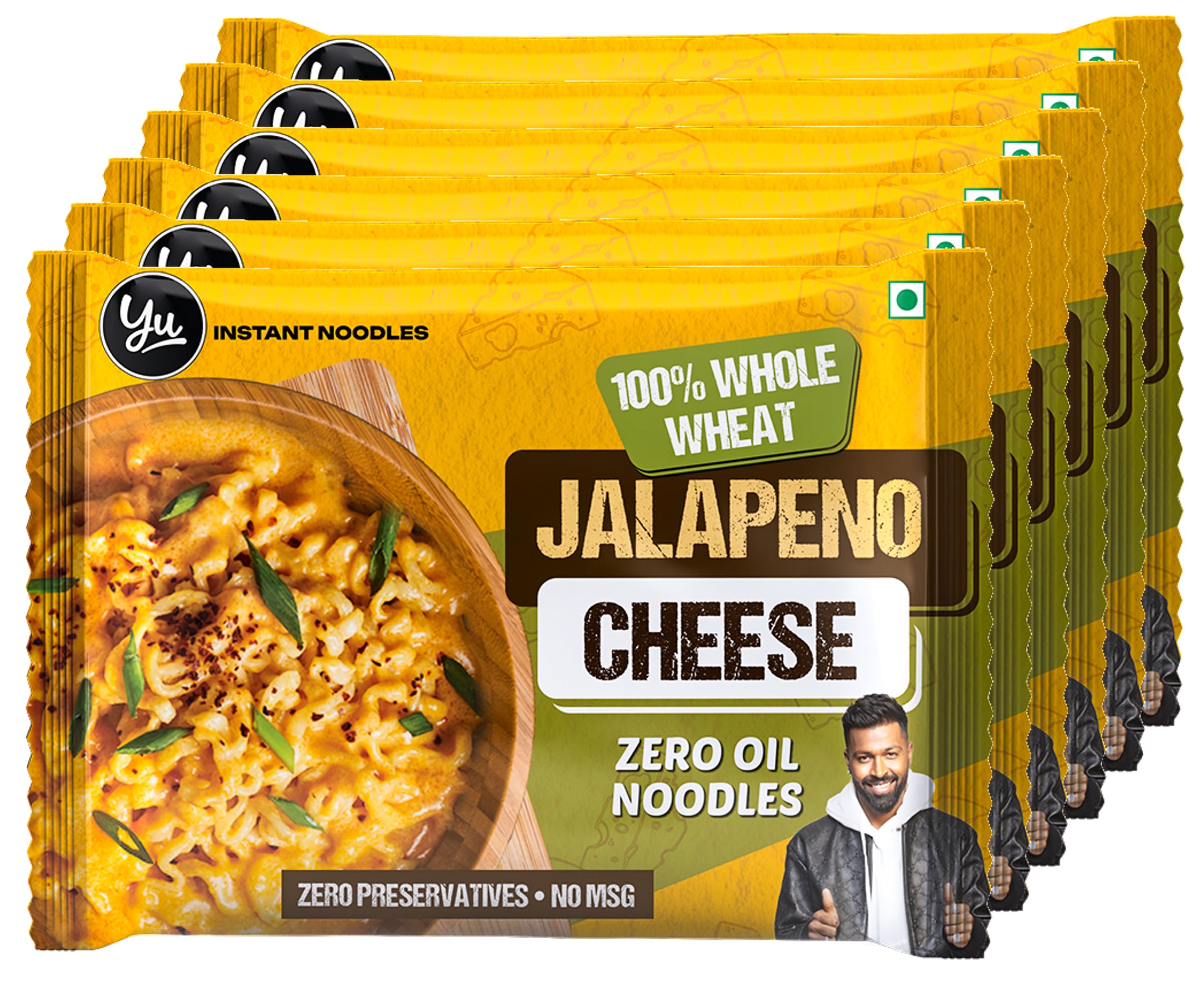 100% Whole Wheat Jalapeno Cheese Instant Noodles - Pack of 6 - Zero Preservatives Zero Oil Zero Maida & Zero MSG - Atta Noodles Ready in 6 Mins - Veg - 420 gram (70g x 6) - Yu