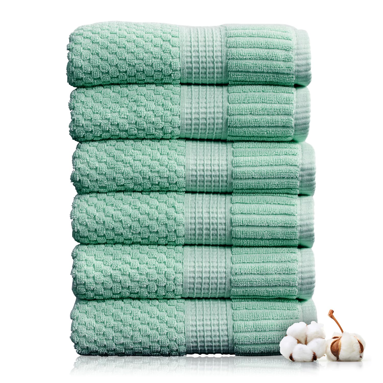 NY Loft Trinity Collection Set de 6 toallas de mano, 100 % algodón, con textura y resistentes, muy suaves y absorbentes, de secado rápido, 40,6 cm x 71,1 cm, verde wasabi