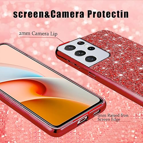 Miniatura 6 de Funda compatible con Samsung S21 Ultra con purpurina a prueba de golpes, para Samsung Galaxy S21 Ultra, funda protectora delgada de TPU suave y