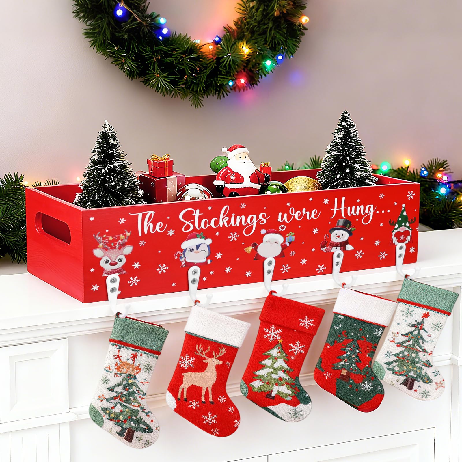 Porte-chaussettes de Noël en bois noble, boîte de rangement cheminée