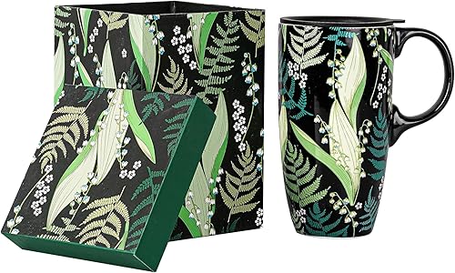 Miniatura 9 de Topadorn Taza de café de cerámica Taza de té de porcelana con mango de tapa y caja de regalo 17oz, hoja verde