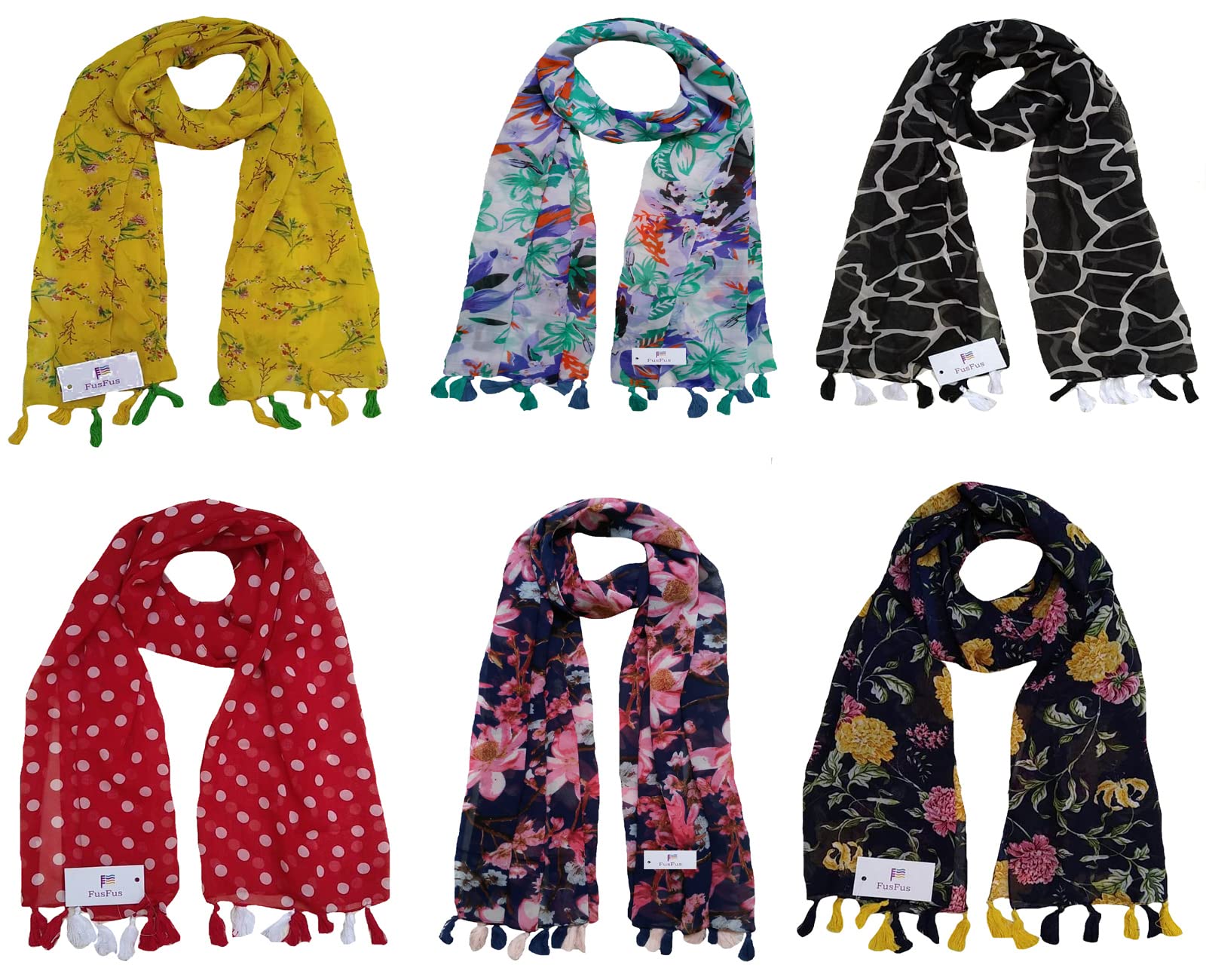 Women's Printed Scarf and Stoles, (Multicolor, FS10151) - Pack of 6-image-48
