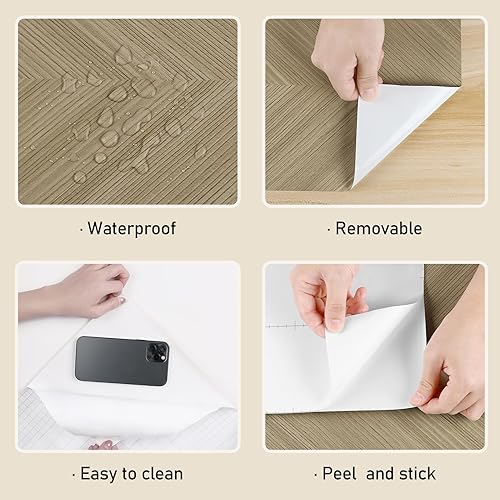 Miniatura 9 de Wallercity Papel tapiz de espiga marrón de 24 x 118 pulgadas, papel tapiz de rayas modernas, papel tapiz de grano de madera para gabinetes, papel de