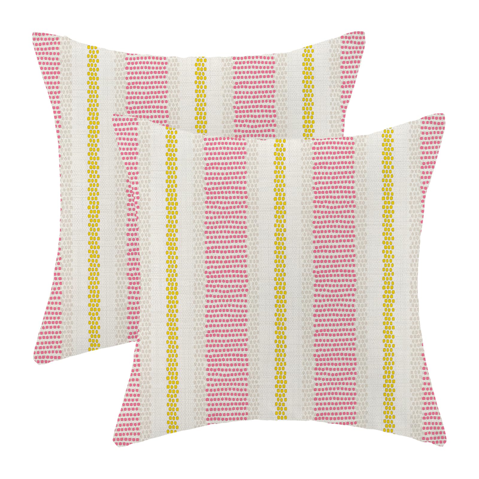 Hot Pink Yellow Summer Outdoor Pillow Covers 18 x 18 Inch,Boho Polka Dots Striped Decor Throw Pillows for Couch Bed,Geometric Modern Farmhouse