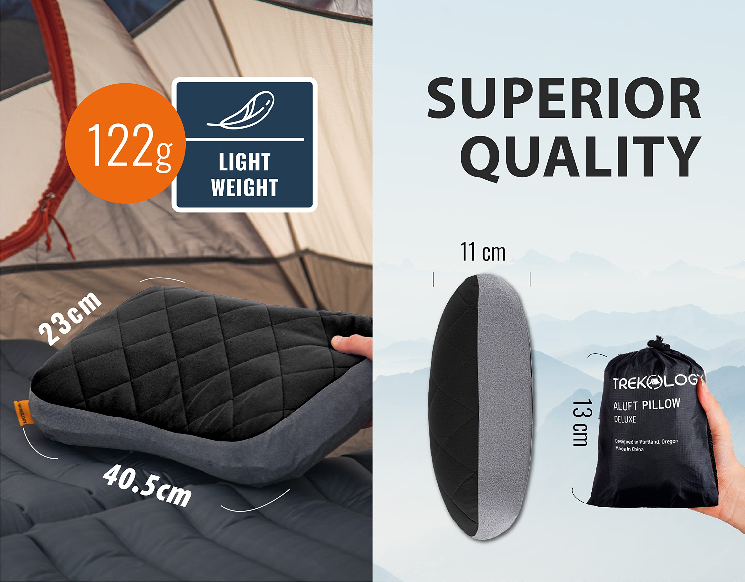 TREKOLOGY TPU, nadmuchiwana poduszka, poduszka na kemping, poduszka podróżna – praktyczna poduszka pod głowę do kempingu, outdooru, backpackingu, na auto, samolot, plażę – idealna na wakacje i podróże