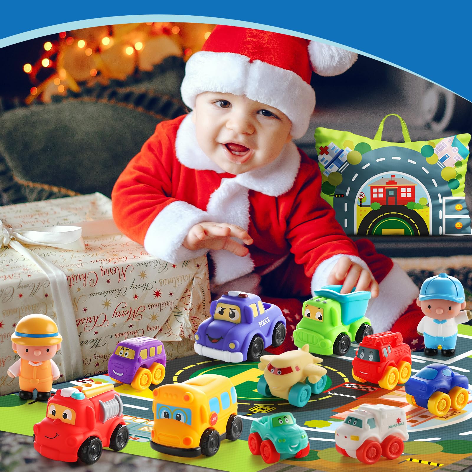 lerrbo Giocattolo Auto in Gomma Mollissima per Bambino di 1 Anno con Tappetino da Gioco|12 Auto Cartone Animato Baby Toys per Bambini dai 12 ai 18 Mesi e Toddler dalle 1 alle 2 Anni