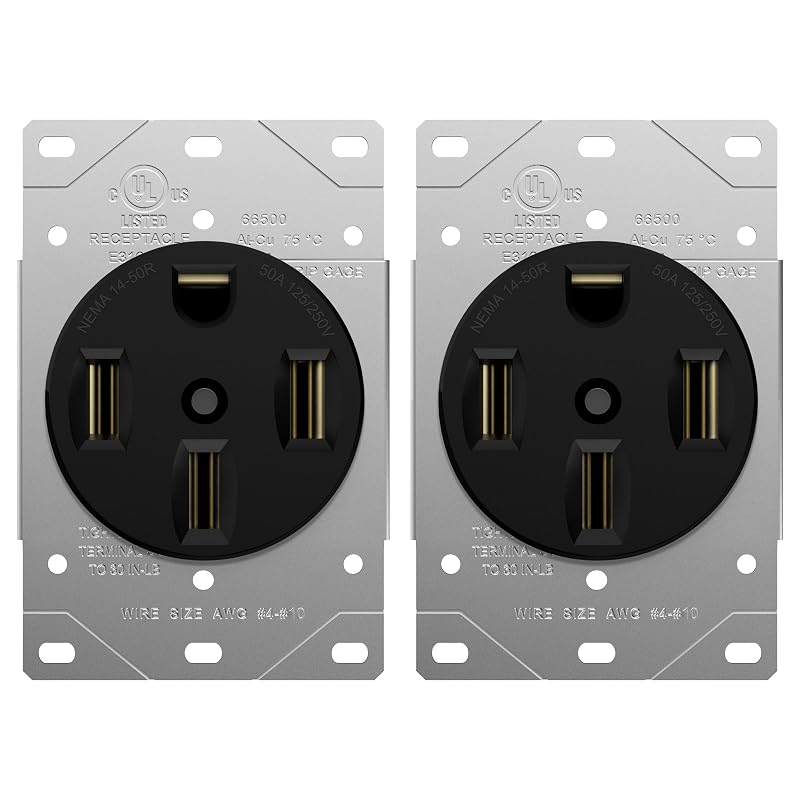 Tomada elétrica NEMA 14-50R ENERLITES 50 A, 250 V, preta, modelo 66500-BK, kit com 2 unidades