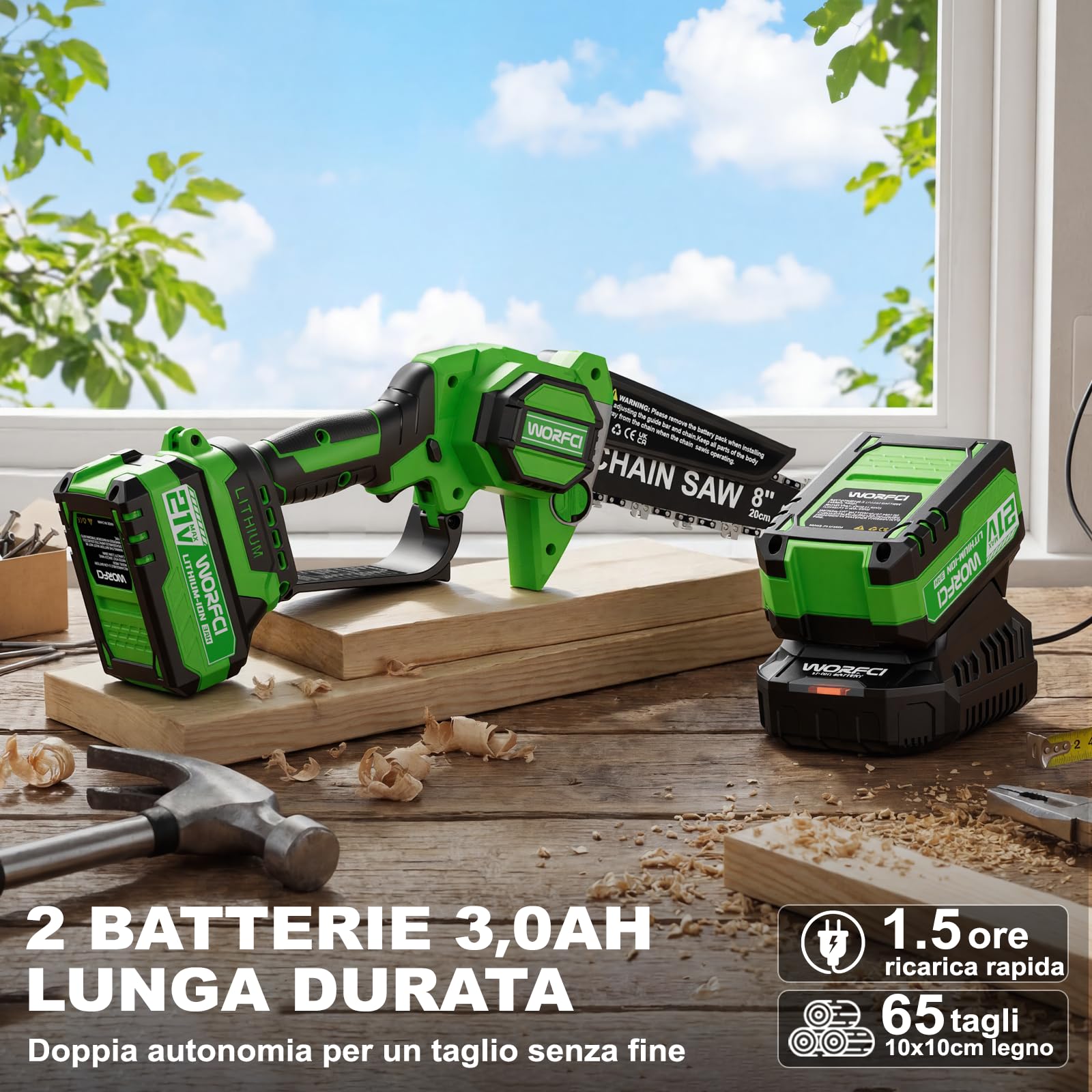 8 Pollici Mini Motosega con 2 Batterie e Caricatore, Sega a Batteria per Potatura Senza Fili, Brushless Motosega con Lubrificazione Automatica, Motosega Elettrica Potatura di Legno/Alberi