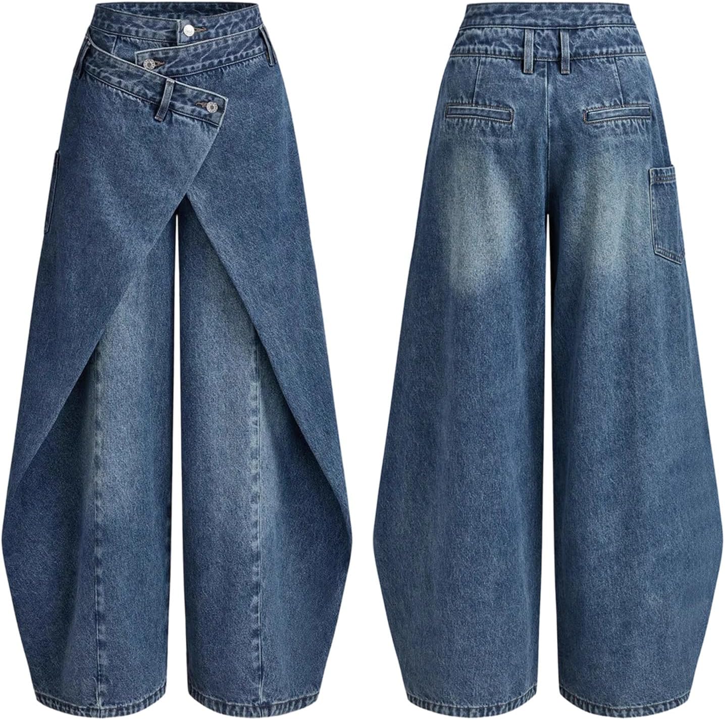Women’s Asymmetrical Wide Leg Pants Trendy Irregular Patchwork Plus Size Trousers Streetwear