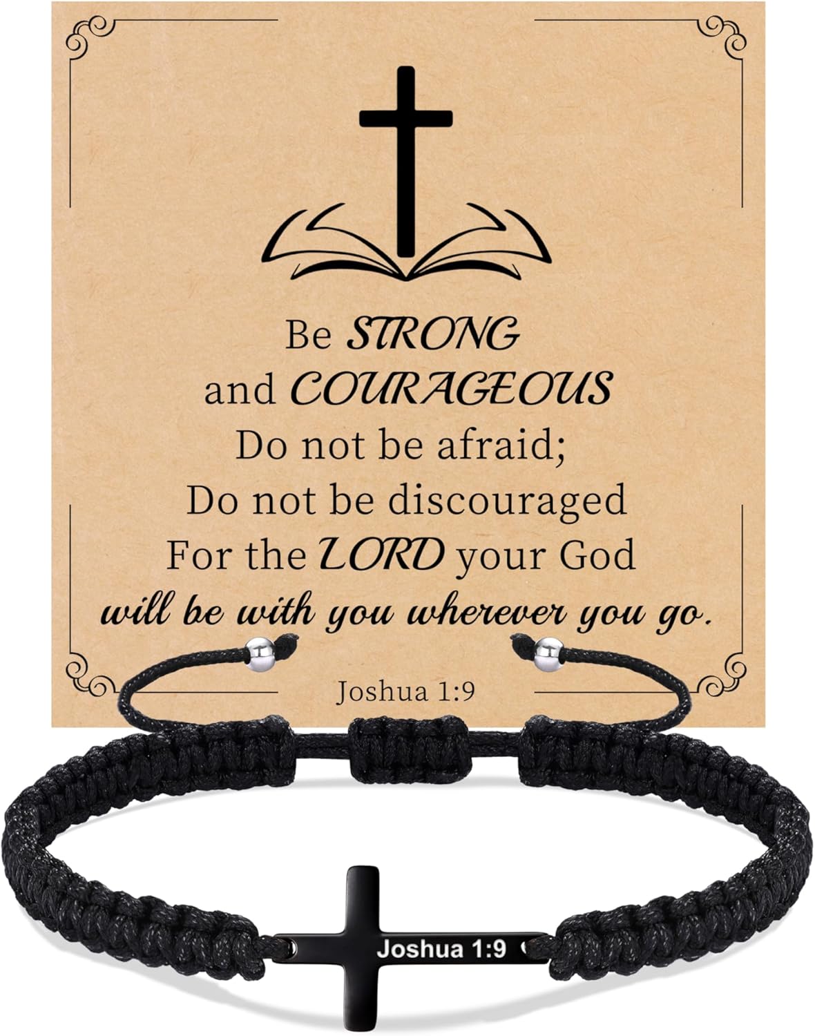 Christian Gifts Cross Bracelet for Men Easter Baptism Religious Gifts for Women Handmade Braided Bracelets Inspirational Confirmation Gifts for Teenage Girl Boys Jewelry (Joshua 1:9 Black) Thumbnail