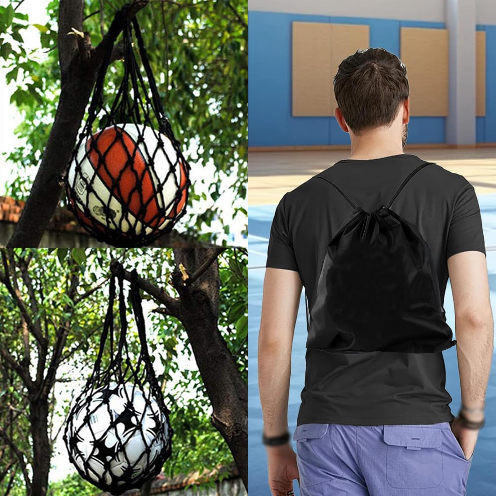 Zaino Rete Per Pallacanestro - Borsa A Rete Con Moschettone, Leggera, Per Basket, Calcio, Pallavolo - Foto 6