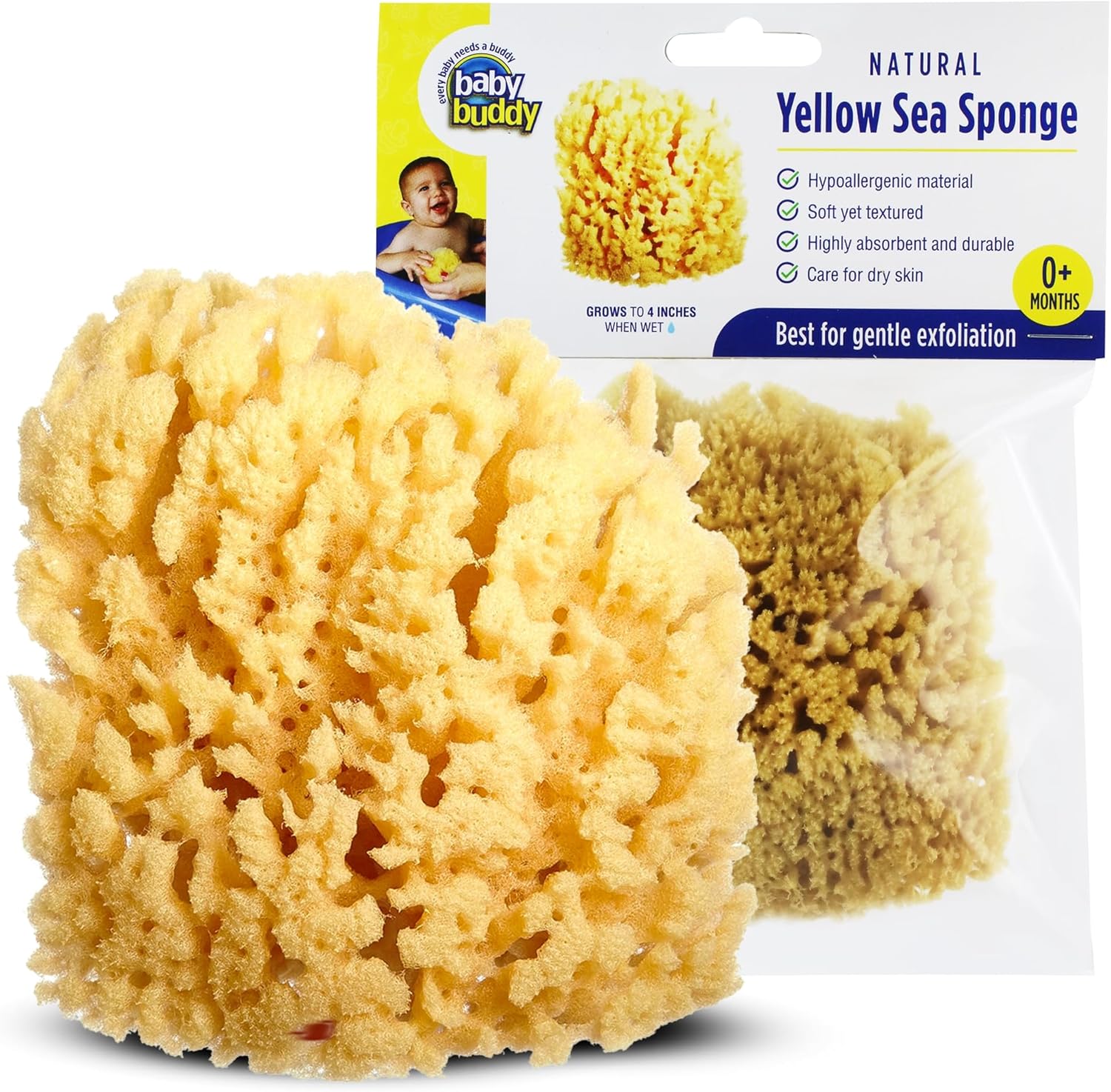 Baby Buddy Baby Care Bundle; 1 Pack of Natural Yellow Sea Sponge, Newborn Bath Time Essential, 4 Straps of Secure-A-Toy for Stroller, Highchair, and Car Seat - Royal Orange Gray Black