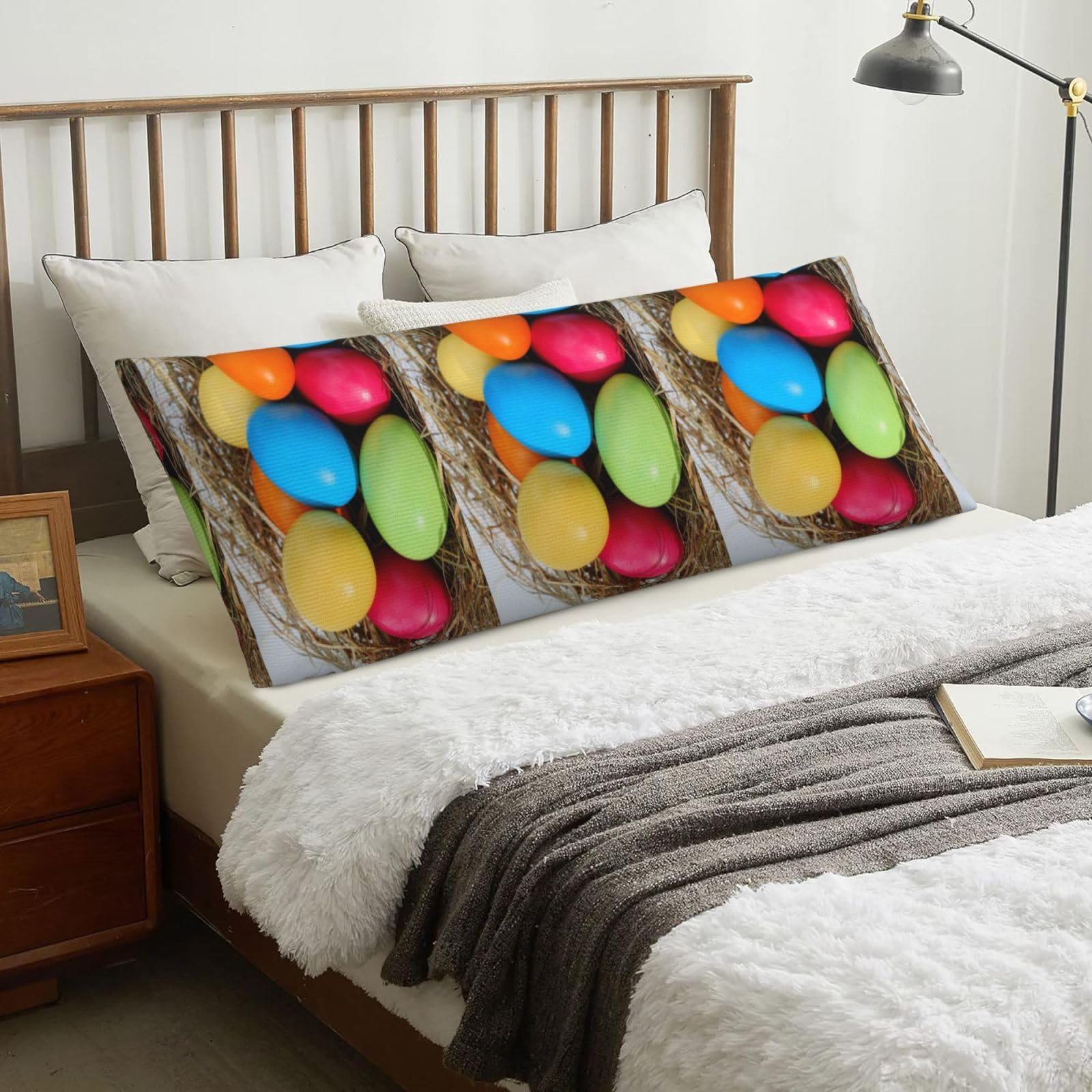Easter Egg Colorful Modern, Body Pillow Cover with Zipper,Long Body Pillowcase 20 x 60 in
