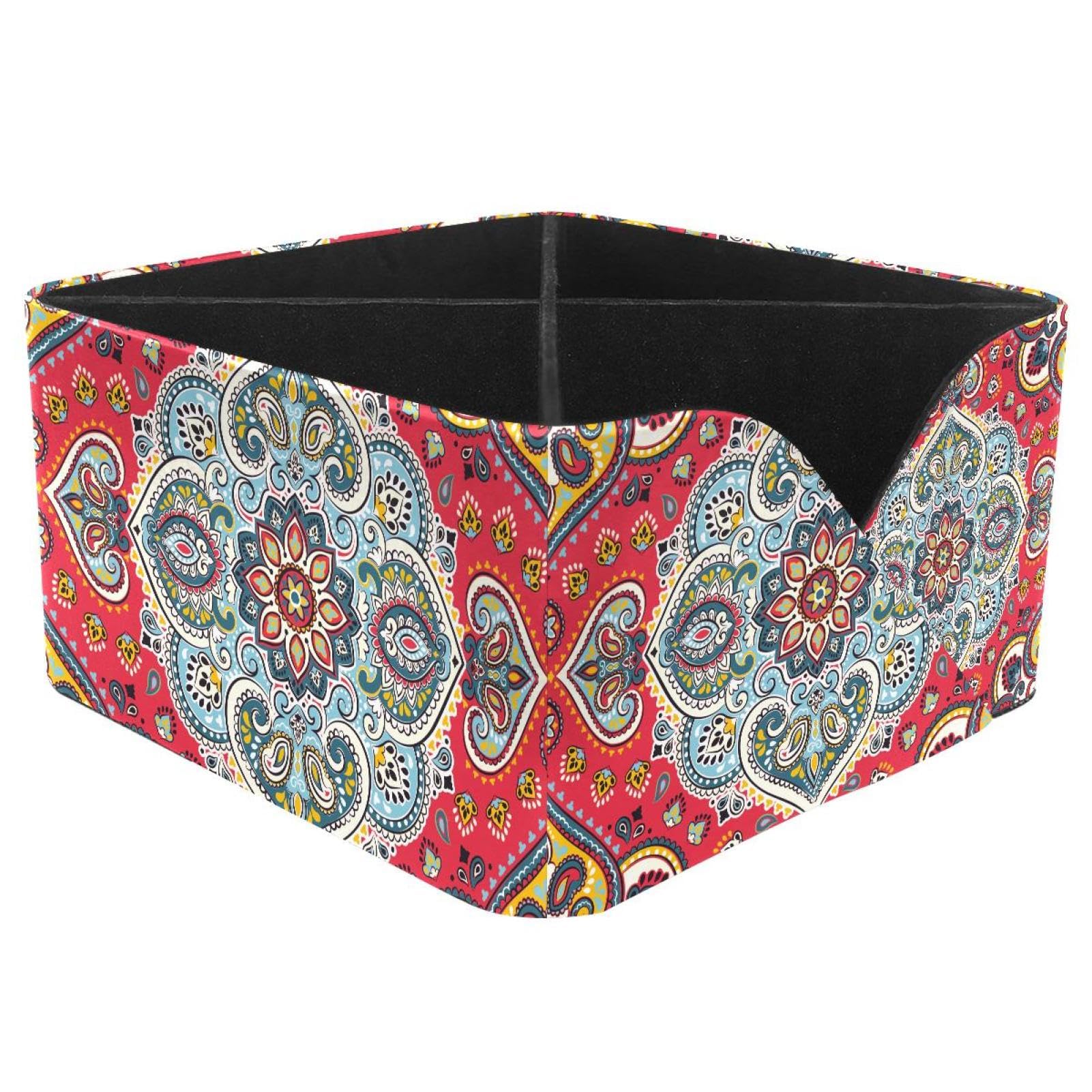 KengjuTesu Indian Floral Mandala Paisley Medallion Pattern Desktop Organizer Pen Holder, Rectangular Pencil Cup for Office, Study and Makeup Stations