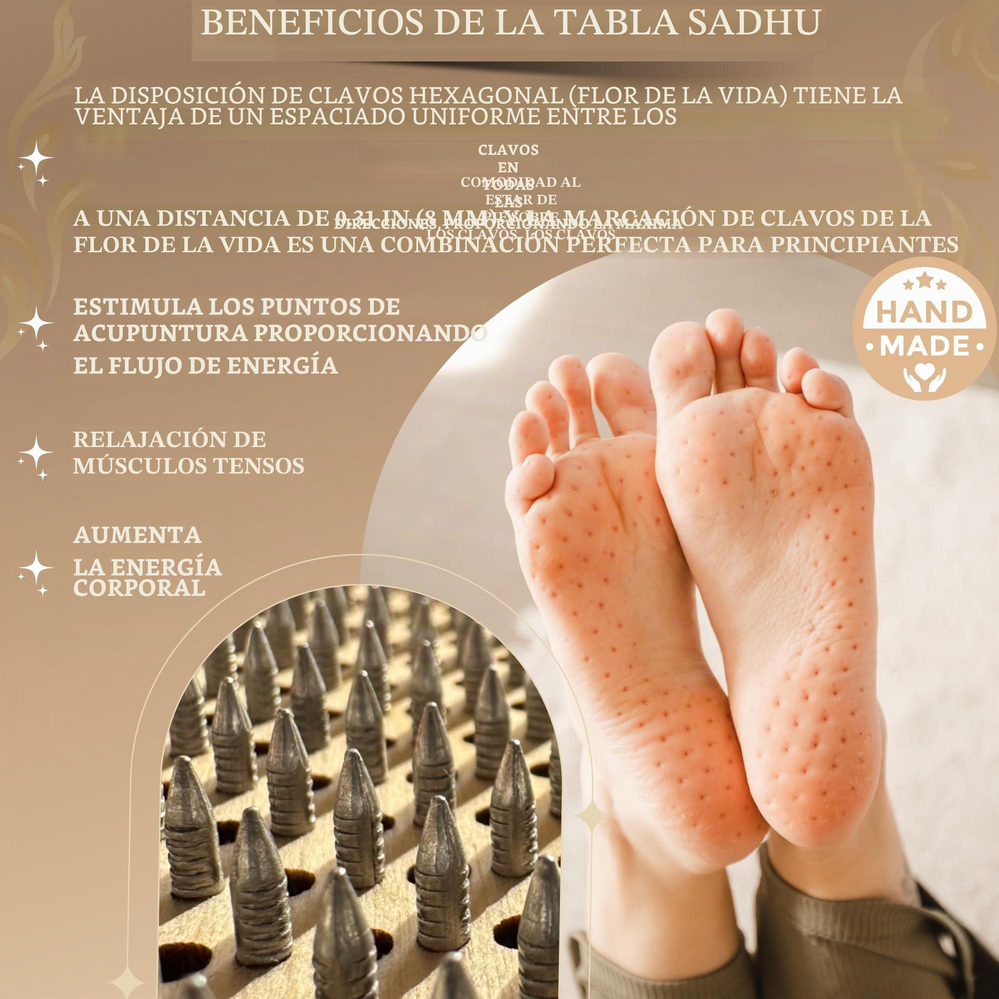 Tengry Sadhu - Tabla de uñas ligera para principiantes, 0.31 pulgadas (8 mm), hexagonal, uñas de alta calidad, tablero de madera Sadhu delgado para yoga, masaje de pies de acupuntura, regalo de yoga
