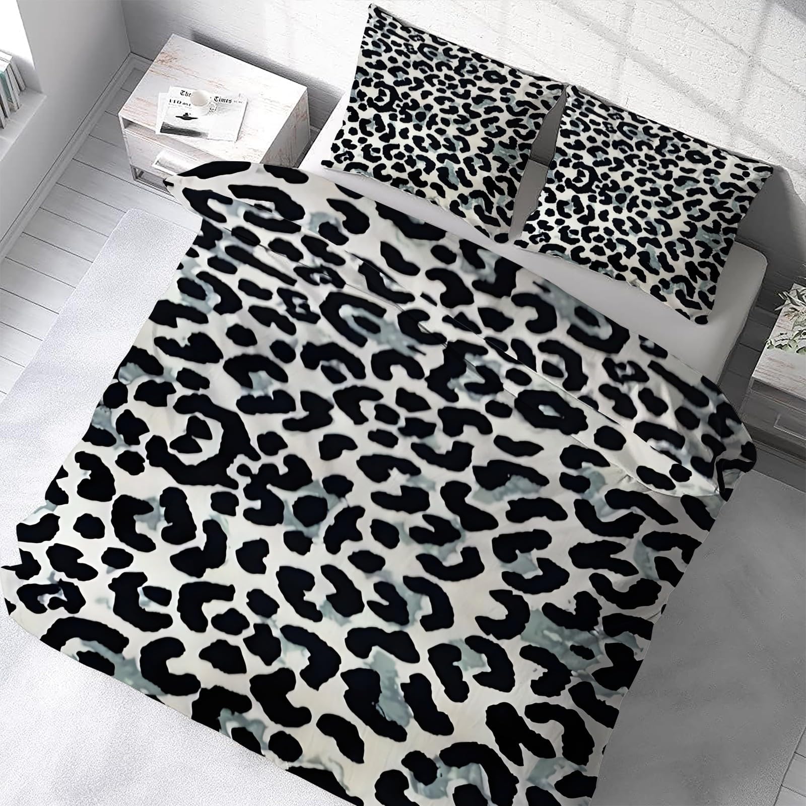 Housse de couette 200x200 cm super doux taie d'oreiller 65x65 léopard